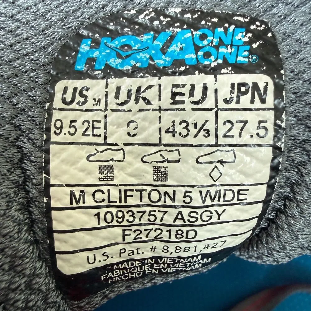 Hoka One One Clifton 5 Road Running Shoe Size 9.5 EE Gray Red Men's Sneaker - Picture 11 of 12